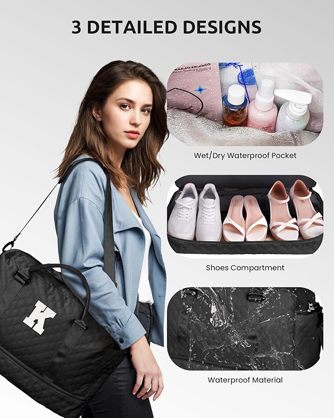 Gifts for Girls Teen Girls - 5 6 7 8 9 10 11 12 13 14 15 16 Year Old-Duffle Travel Bag, Weekender Bag, Overnight Bag for Women Travel Bag with Makeup Bag Gift for family (Letter Z)