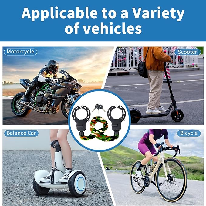 Scooter Lock,Electric Scooter Accessories,Heavy Duty Anti Theft Alloy Material Chain,Three Keys Lock for Electric Scooter,Motorcycle,Balance Car, Hoverboards,Bicycle,Camouflage
