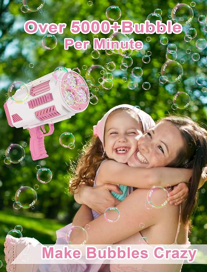 Upgraded Bubble Machine Gun - Auto Bubble Blower, 8000+ Bubbles Per Minute for Kids & Adults Indoor/Outdoor Party Halloween Toys- Pink