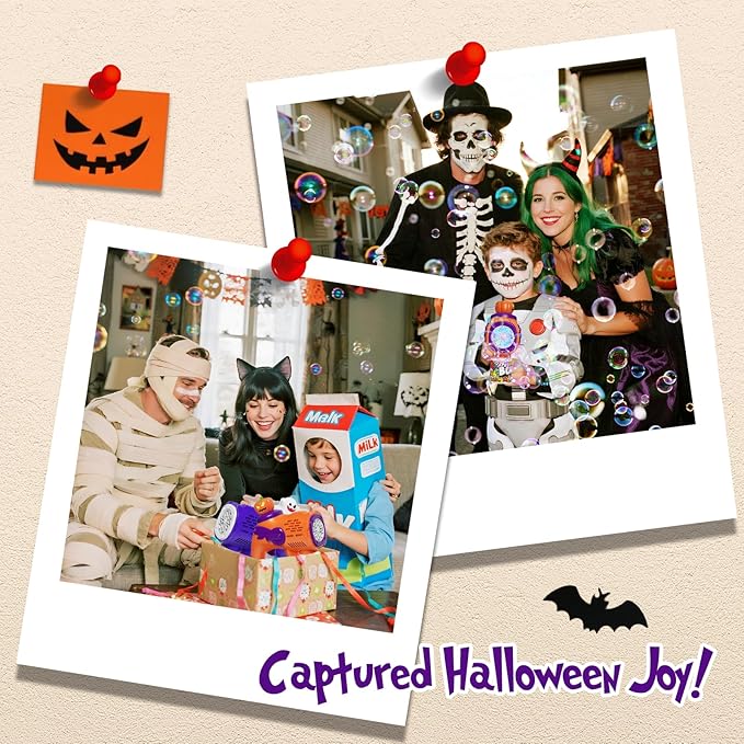 Halloween Bubble Gun Toys for Kids - 2 Light-Up Ghost & Pumpkin Bubble Machine with 10 Refill Packs - Fun Party Favors Trick or Treat Toy Boo Basket Stuffers for Kids Boys Girls