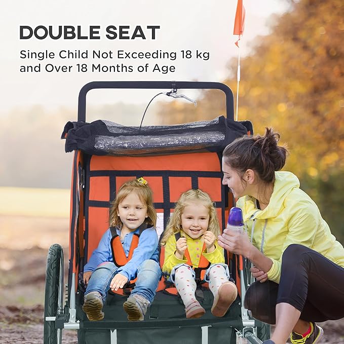 Aosom Elite 360 Swivel Bike Trailer for Kids Double Child Two-Wheel Bicycle Cargo Trailer with 2 Security Harnesses