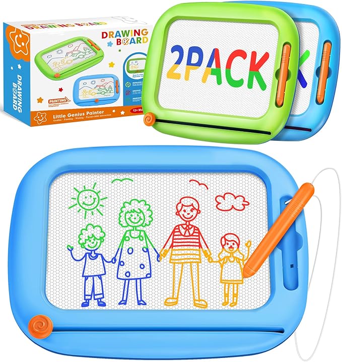 2 Pack Magnetic Drawing Board, Toddlers Toys Ages 1-2 & 2-3, Learning and Educational Writing Painting Doodle Pad for Toddlers for 1 2 3 Year Old, Ideal Christmas Birthday Gifts for Kids Boys Girls