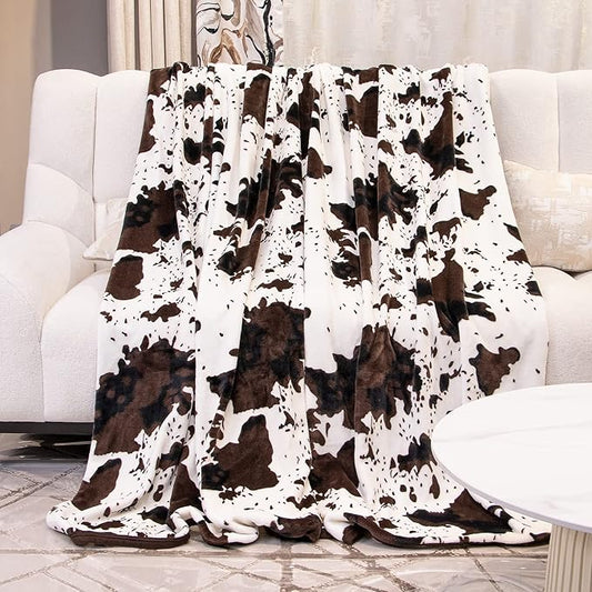Cow Print Twin Blanket 60x80 Inch - Soft Plush Fleece Throw for Bedroom Living Room, Black & White Animal Print Bedding, Lightweight Cozy Blanket for Adults & Kids