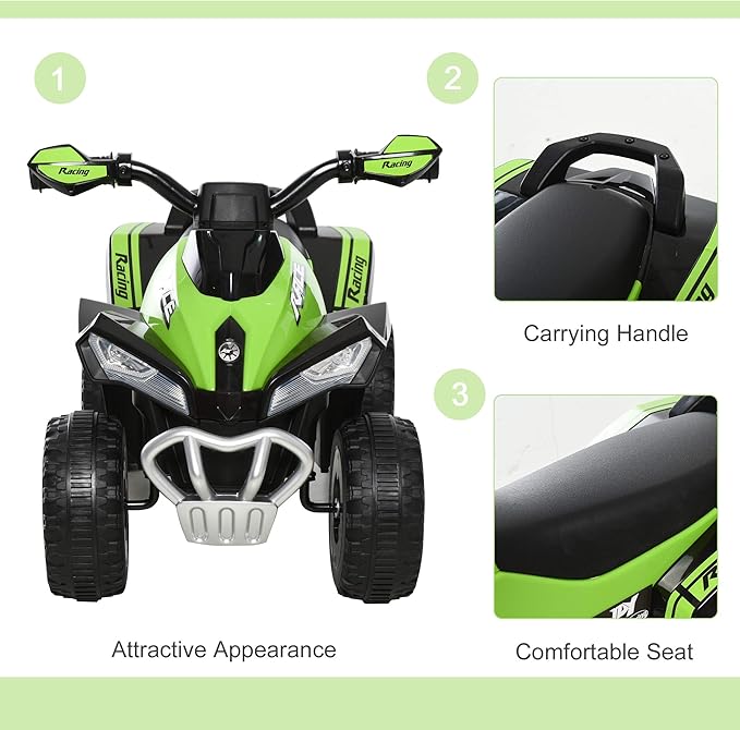 Aosom NO Power Kids Ride On Push Car, Ride Racer, Foot-to-Floor Sliding Car, Walking ATV Toy with Music, Lights, for 1.5-3 Years Old, Green