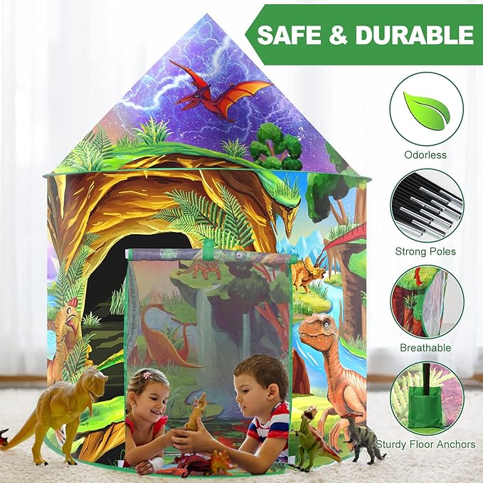 Dinosaur Kids Play Tent Boys Girls Indoor Outdoor Pop Up Tents Foldable Toddler Baby Playhouse Child Playroom Children's Pretend Party Toy Fort House Birthday Gift Camping Games Supplies