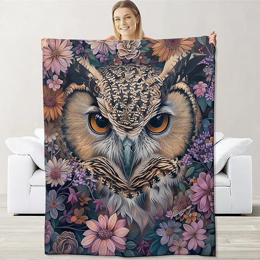 Owl Blanket for Women Kids Adults, Flannel Owl Blankets Gifts, Flower Floral Owl Throw Blanket for Sofa Couch Bed Living Room Soft Warm Cozy Owl Decor 80" x 60"