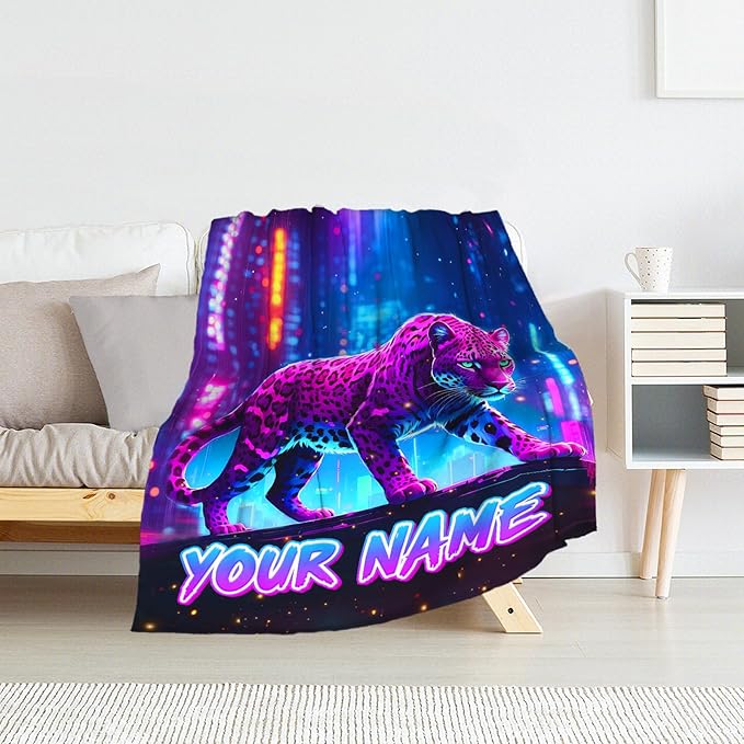 Custom Leopard Blanket for Boys - Adult Fluffy Cheetah Blankets Gifts - Cozy Teens Throws for Sofa, Bed