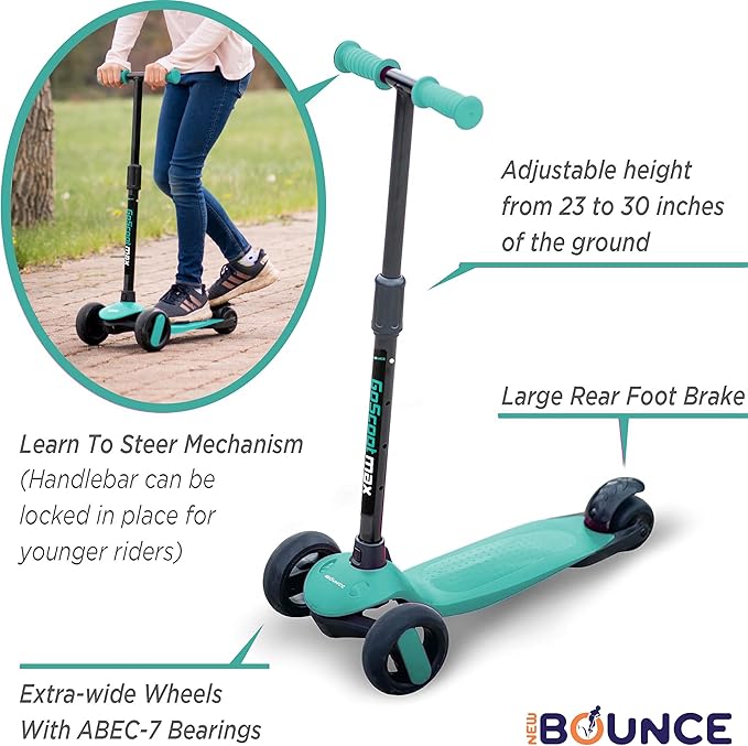 New-Bounce Scooters for Toddlers - 3 Wheel Scooter for Kids with Adjustable Handlebar - The GoScoot MAX is Perfect for Children and Toddlers, Girls and Boys Ages 3-10