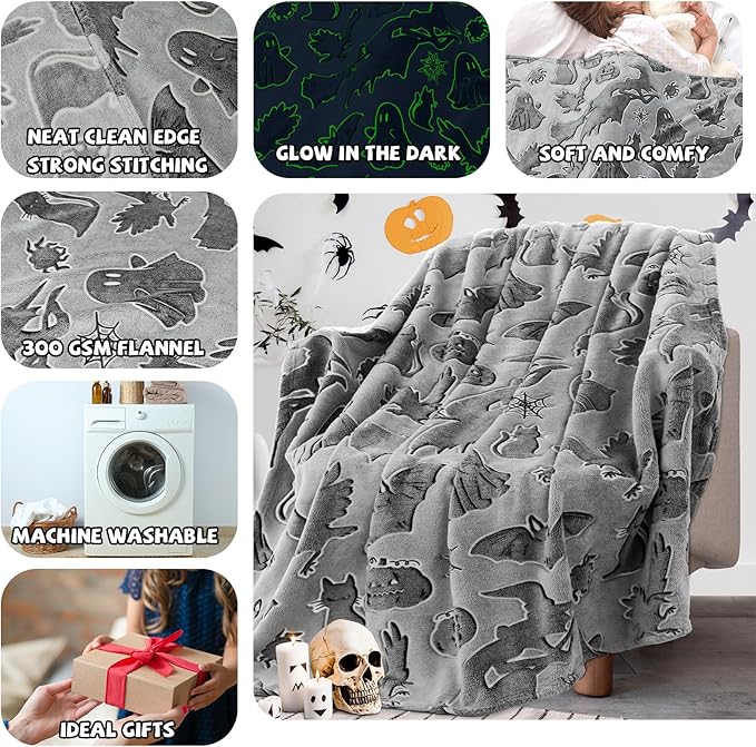 REXEO Throw Blanket Kids Soft Fleece Blankets Black Cat Halloween Throw Blanket 50"×60"