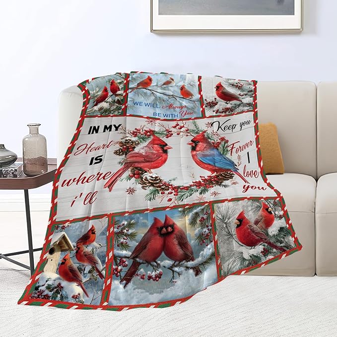 Cardinal Blanket Red Bird Throw Blankets for Girls Boys Kids Cardinal Lover Soft Cozy Fleece Plush for Couch Sofa Bed 80"x60"