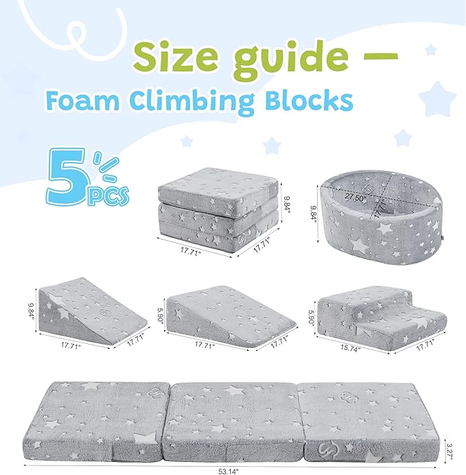 Foam Climbing Blocks with Ball Pit & Stairs for Toddlers Aged 1-3 -Soft Playset for Indoor Crawling, Foam Playground Set for Baby to Active Playing Inside -(Balls NOT Included),Stars