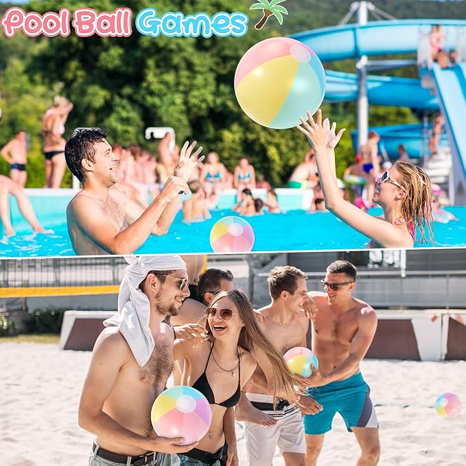 24 Pcs Inflatable Beach Balls Bulk Pastel Color Jumbo Big Macaron Beach Balls for Adults Summer Swimming Pool Water Games Party Favor(16,12,8 Inch)