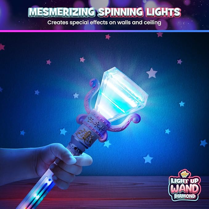 IPIDIPI TOYS Spinning Light Up Magic Wands for Kids - Pack of 2 - Pretend Play Fairy Magic Wand - Christmas Stocking Stuffers Light Up Toys, Party Favors, Goodie Bag for Girls