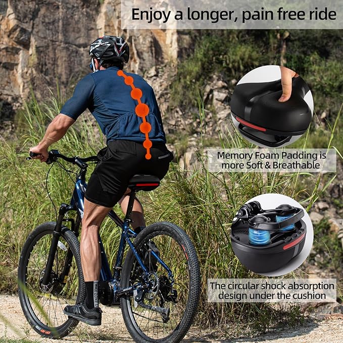 ROCKBROS Bike Seat Cushion for Men Women with Handle & Dual Shock Absorbing Ball Memory Foam - 3 Zone Concept Bike Saddle, Soft Wide Waterproof Mountain Bicycle Accessories