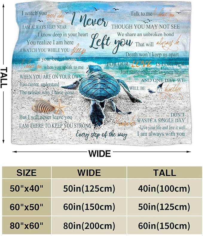 Sea Turtle Ocean Blanket Throw Blanket 50"x40" Blue, White Letter Print Microfiber Fleece Soft Warm Cozy Blanket for Couch, Sofa, Bed All Ages All Seasons