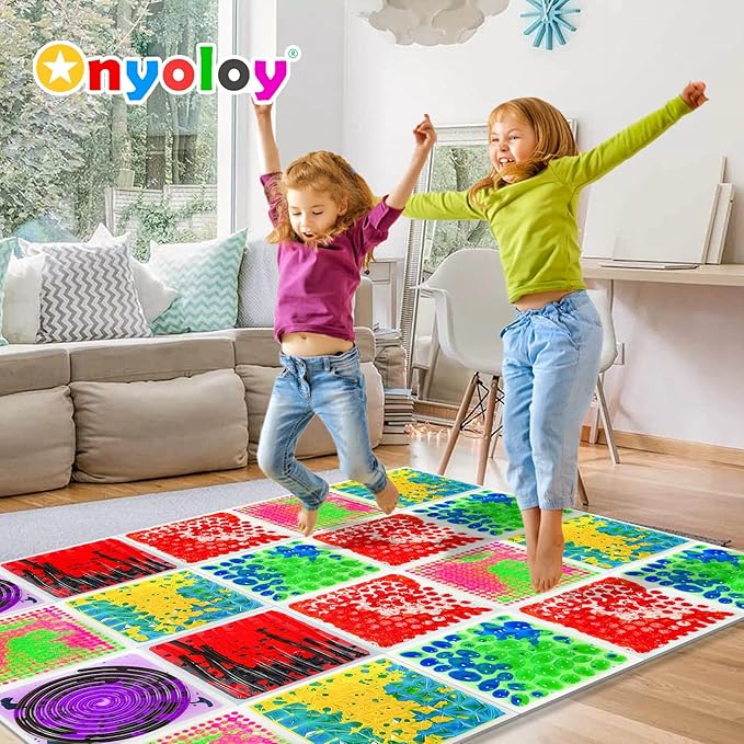 Textured Sensory Liquid Tiles - Set of 4 Square Lava Stone Floor Tiles for Sensory Mats Ages 3 to Adult, 12" x 12", Multicolor Textured Sensory Lava Set.