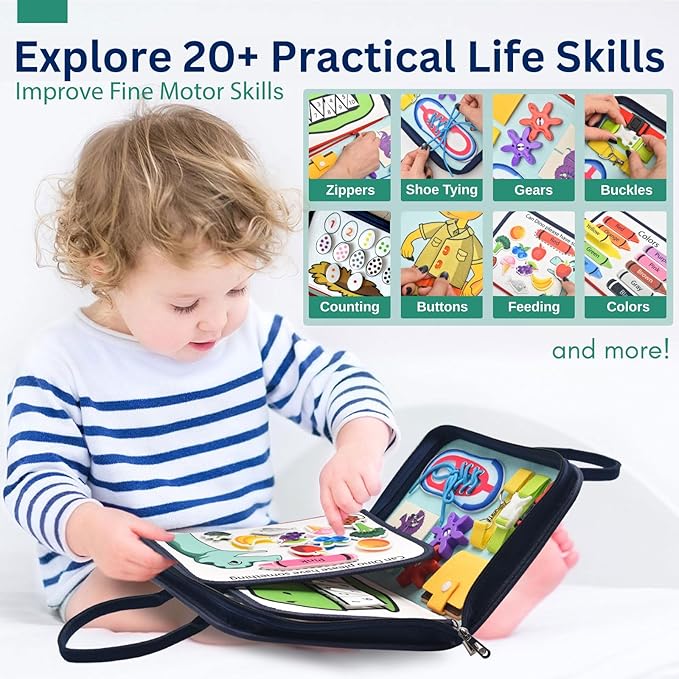 Montessori Busy Board, Quiet Busy Book for Toddlers 3, Toddler Activity Books Ages 3+, Toddler Preschool Learning Activities, Travel Toys for Toddlers 3-5