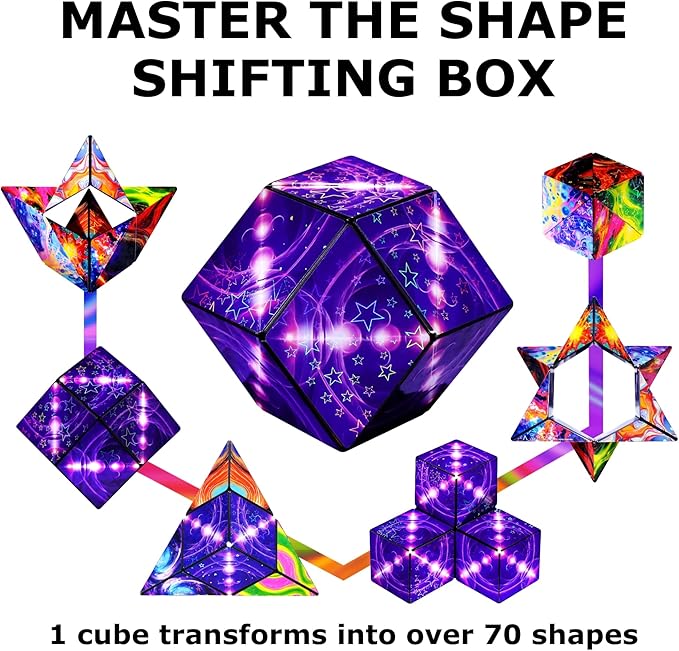 Shashibo Shape Shifting Box - Award-Winning Fidget Toy w/ 36 Rare Earth Magnets - Fidget Cube Transforms Into Over 70 Shapes, Sensory Toy Gift for Kids, Teens, and Adults (Cosmos)