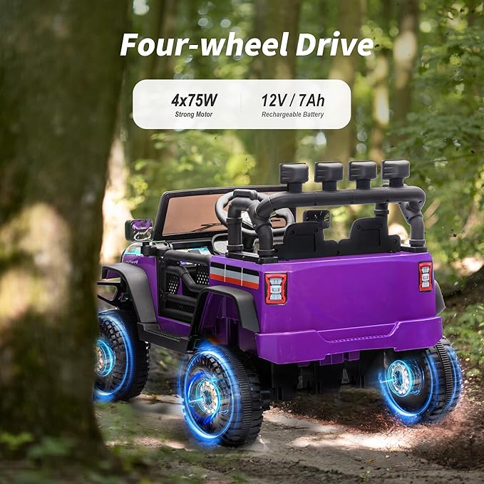 4WD Kids Ride on Car Truck, 12V 7Ah Kids Electric Vehicles Car Ride on Toy for Toddlers 3-5 with Remote Control - Purple