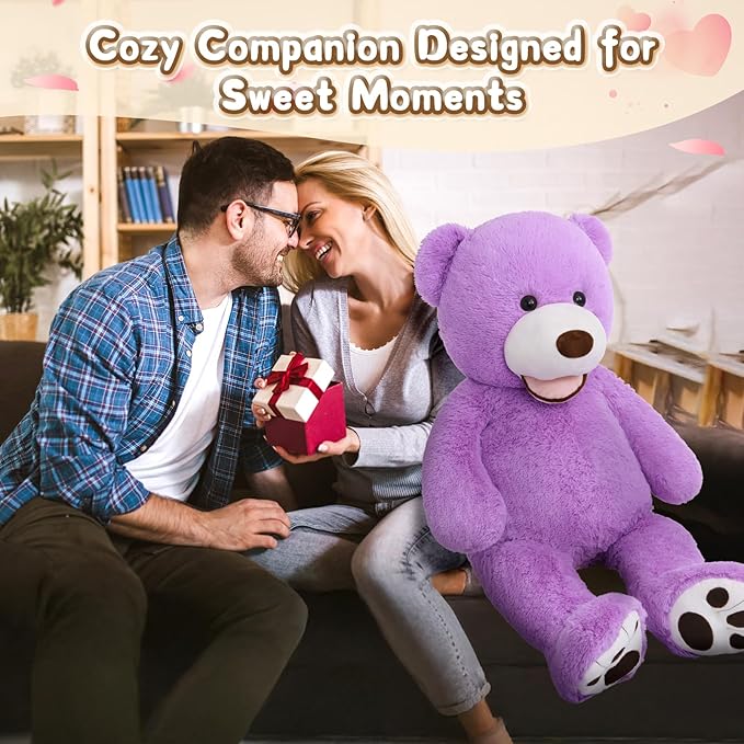 MorisMos Giant Teddy Bear, 39inch Large Stuffed Animals with Big Footprints Plush Stuffed Bears Gift for Kids, Purple