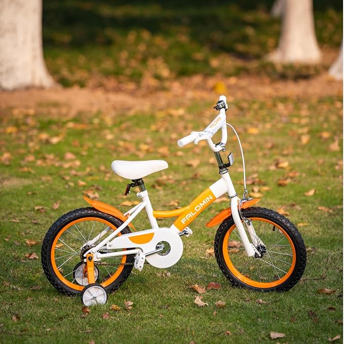 14/16/18 Inch Children’s Bike for Toddlers Kids Ages 3-9, Safe Non-Slip Tires, Removable Training Wheels, Coaster Brake, Easy Assembly, Perfect for Boys and Girls, Orange