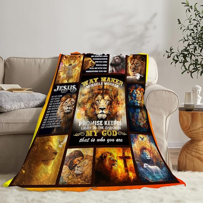 Christian Lion Blanket Fleece Soft Warm Plush Religious Jesus Throw Blankets Lightweight Plush Fuzzy Cozy Blanket Gifts for Men Women Suitable for Couch Sofa Bed 50"X40"