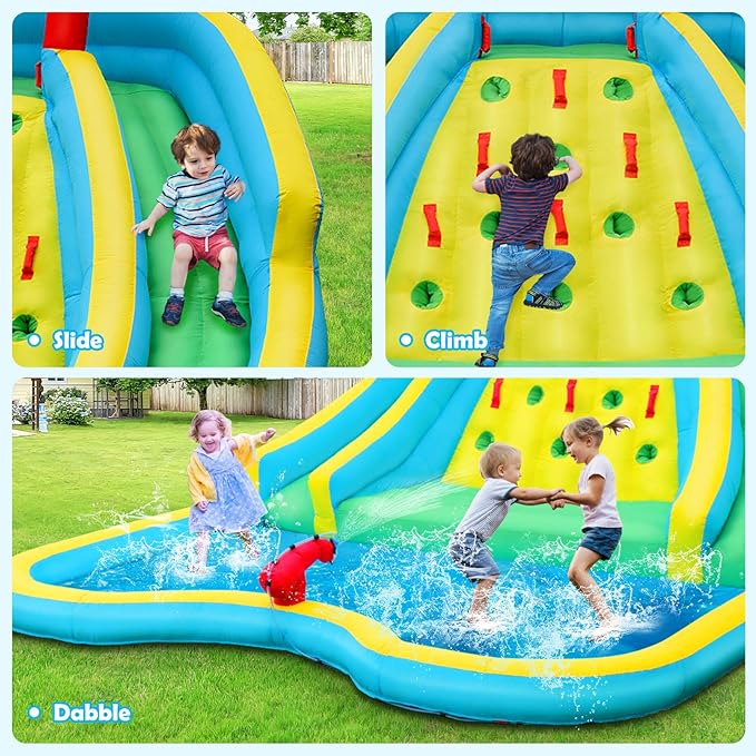 BOUNTECH Inflatable Water Slide Park, 15x12FT Double Slides Kids Mega Waterslide for Outdoor Racing Fun, Heavy Climbing Wall, Blower, Blow up Water Slides Inflatables for Big Kids Backyard Party Gifts