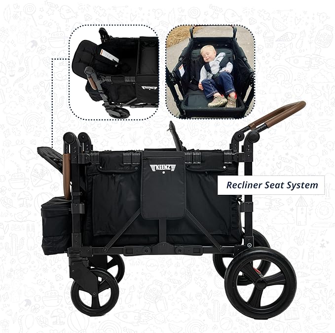 Keenz XC+ EVO - Luxury Comfort Stroller Wagon | Foldable 4 Passenger with Adjustable Canopy | Black
