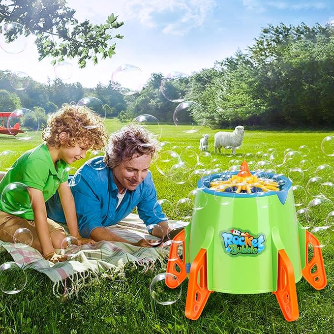 Bubble Machine Rocket with Bubble Solution, Boy Toys Age -3, Automatic Bubble Blower, Bubble Maker for Toddlers Kids Outdoor Indoor, Gifts for 3 4 5 6 7 8 Year Old Boys Girls