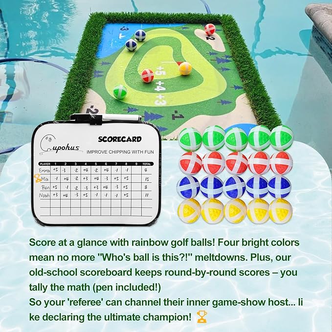 Cupohus Stable Floating Golf Green for Pool-35"x 24" Floating Chipping Green Practice Mat, Adult Fun Backyard Water Golf Games Gift, Support Training Competition for 4 Golfers (Simple Model)