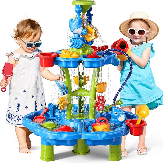 3 in 1 Flower Shape Water Table with Pump for Toddler Kids Ages 3-5 4-8, Summer Outdoor Toys Kids Beach Toys Water Play Sensory Table, Birthday Party Gifts for Toddler Boys Girls Ages 3 4 5 6 7 8