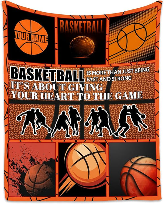 Personalized Basketball Blanket for Girls, Custom Basketball Gifts with Name for Boys, Sport Throw Blankets for Team, Kids Throws for Couch Bed (50x60 Inch)