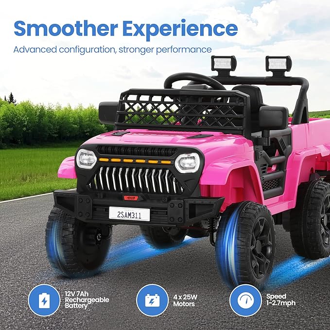 12V Power Wheels Jeep for Kids - Ride On Truck Car w/2WD/4WD Switch w/Parent Remote Control, 6 Wheels Suspension Electric Car for Kids, Pink
