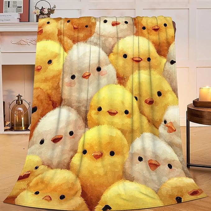 Chick Blanket for Kids, Farm Chicken Flannel Throw Blanket, Cozy Fleece Soft Stuff Blankets Gift for Girls Boys Couch Sofa Bed 60" x 50"