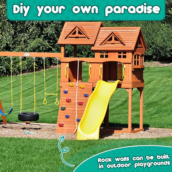 CMOOD Rock Climbing Holds, Rock Climbing Wall for Kids Rock Wall Climbing Kit for Indoor Outdoor Playground Play Set with Mounting Screws, Knotted Rope and 25 Handles