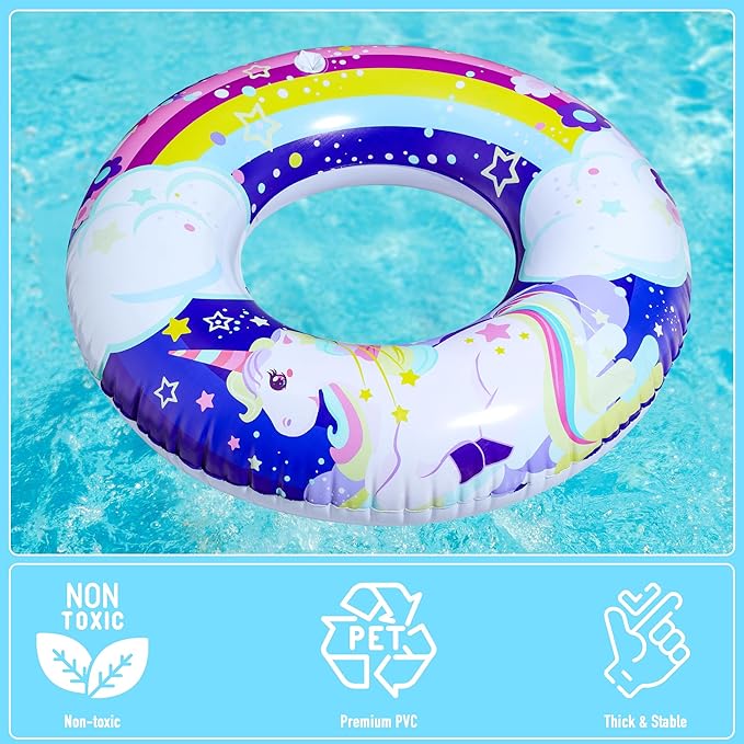Parentswell 6PCS Big Pool Floats Tubes: Inflatable Pool Floats Swimming Rings with Beach Balls - Brightly Colored Pool Floaties Party Toys, Pool Toys for Kids Adults
