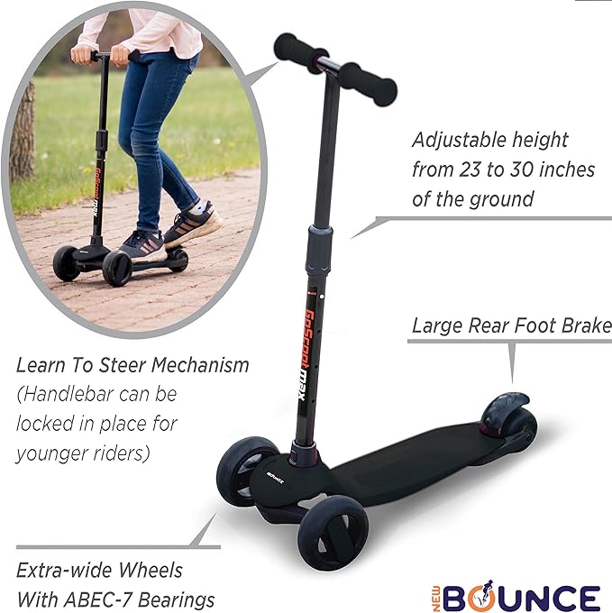 New-Bounce Scooters for Toddlers - 3 Wheel Scooter for Kids with Adjustable Handlebar - The GoScoot MAX is Perfect for Children and Toddlers, Girls and Boys Ages 3-10