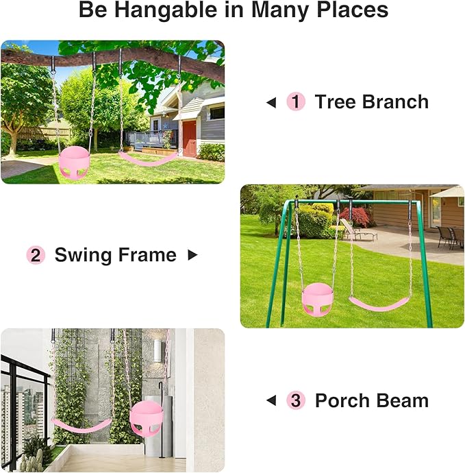 RedSwing High Back Full Bucket Swing with Heavy Duty Swing Seat Combo Pack (Triangle and Chain Dip), Tree Straps Included, Pink