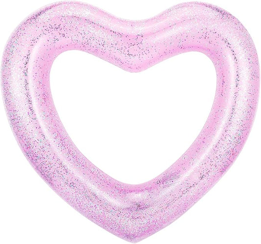 HeySplash Pool Floats, Adult Size Heart Inflatable Pool Floatie for Bachelorette Party, Swim Tube Rings, River Lake Beach Floaty, Wedding Bride Valentine Fun Toy Raft Lounge for Kids, Glitter Pink