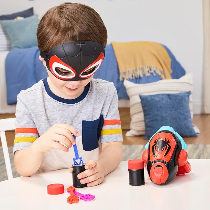 Spidey and his Amazing Friends Marvel Water-Webs Miles “Spin” Morales Electronic Bubble Slinger Role Play Set with Mask, Super Hero Toys for Kids,, Ages 3+ (Amazon Exclusive)