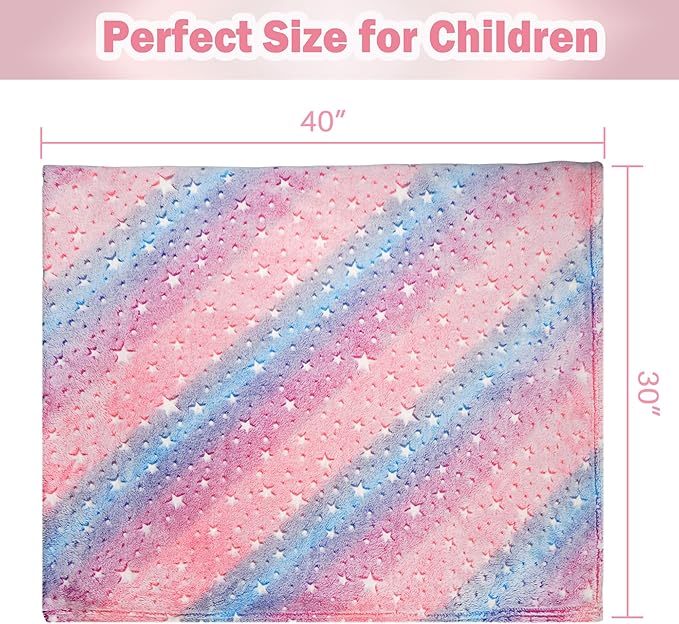 Softan Kids Stars Throw Blanket Glow in The Dark, Kids Blanket Gifts for Girls & Boys, Soft Cozy Flannel Luminous Stars Blanket for Sofa Couch Bed, Christmas Birthday Gift, 30x40IN