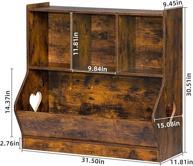 Lerliuo Kids Toy Storage Organizer, Children Small Bookcase and Bookshelf, Toddler 4 Cubby Toy Storage Cabinet, Toy Shelf for Playroom, Bedroom, Living Room, Nursery, School 29.53'' H (Brown)