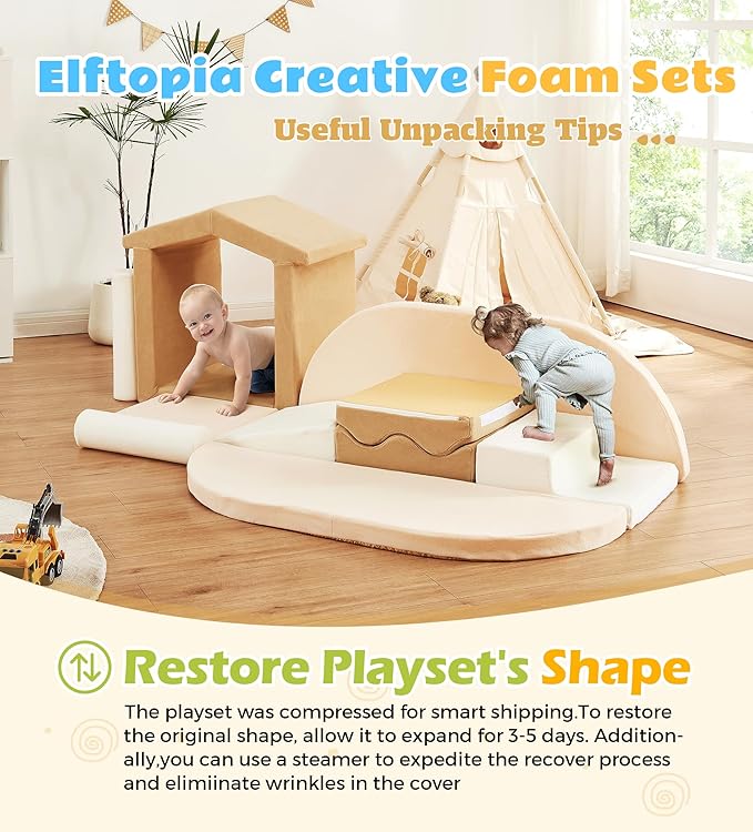 10-Piece Foam Climbing Blocks with Ramp & Stairs for Toddlers,Soft Play Gym Set,Foam Toddler Climbing Toys for Indoor Crawling,Sliding & Creative Play-Classic Color