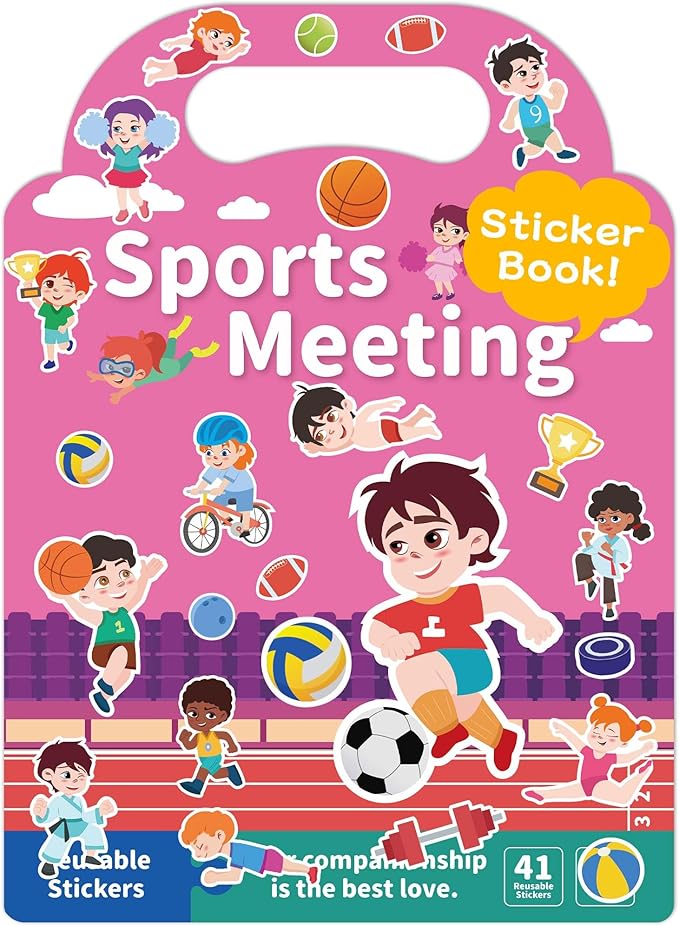 Benresive Reusable Sticker Book for Toddlers 2-4 Years, Fun Travel Stickers for Kids, Waterproof Sticker Books for Toddlers 1-3, Crafts Activities for Toddler 1-3 2-4 3-5 - Sports