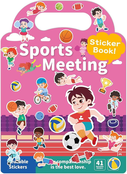 Benresive Reusable Sticker Book for Toddlers 2-4 Years, Fun Travel Stickers for Kids, Waterproof Sticker Books for Toddlers 1-3, Crafts Activities for Toddler 1-3 2-4 3-5 - Sports