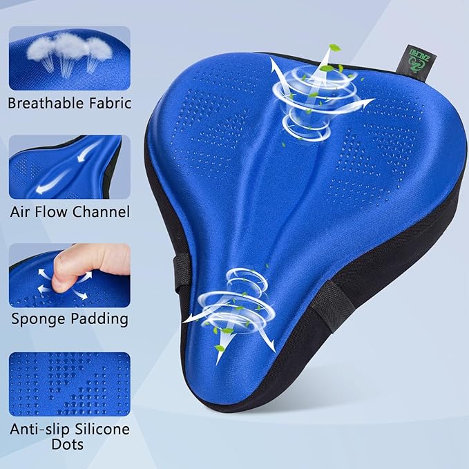 Zacro Bike Seat Cushion - Padded Gel Bike Seat Cover for Men & Women, Padding Bicycle Saddle fit with Peloton/Spin Stationary Exercise/Mountain Road Cycling Bike