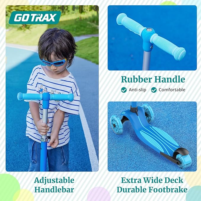 Gotrax KS3 Kids Kick Scooter, LED Lighted Wheels, Adjustable Height Handlebars and Removable Seat, Lean-to-Steer & Widen Anti-Slip Deck, 3 Wheel Scooter for Kids Ages 2-8 and up to 100 Lbs