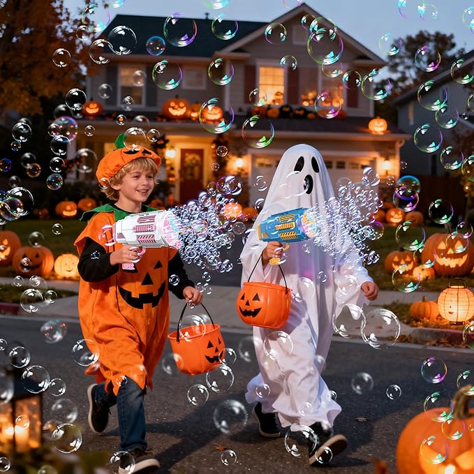 Bubble Machine Automatic Bubble Gun with Bubble Refill Solution, Bubbles Kids Toys for Girls Boys 3 4 5 6 7 8 9 10 11 12 Years Old, Summer Fun Outdoor Toy Birthday Party Halloween Favors(No Dip)