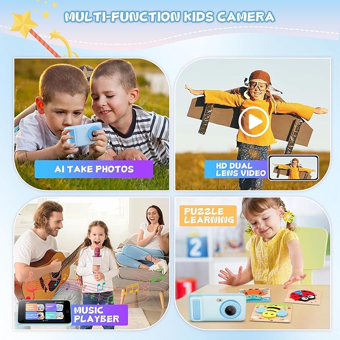 Digital Camera for Kids and Starters, AI Camera with Dual Lens, Cameras for Photography with WiFi, 3.97IN Digital Camera Toys for Toddler Birthday Gifts(Blue)