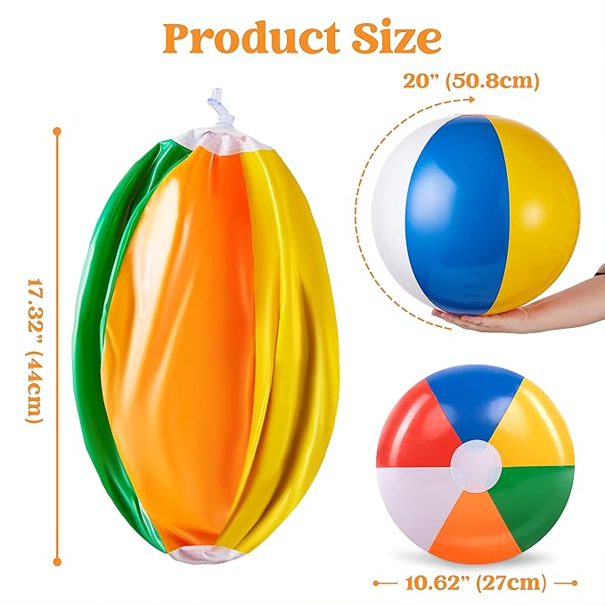 JOYIN 4-Pack 20" Beach Balls - Large Rainbow Beach Ball Inflatable Pool Toys for Party Supplies Decorations, Adults Kids Birthday Luau Summer Beach Water Games Beachball Party Favors